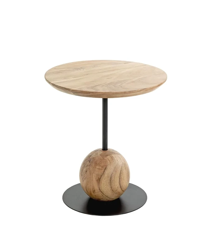 HAKU Möbel end table, acacia, black, solid wood, metal, steel tube - Dim.: H 45 x Ø 40 cm, Style: Urban Collective
