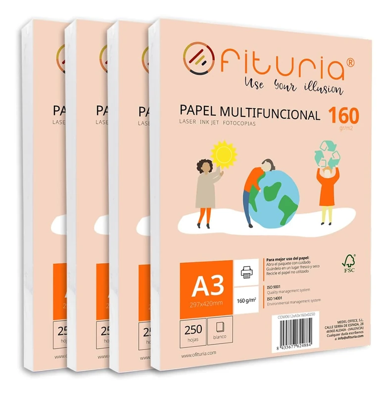 A3 160 g Paper Pack with 1000 White Sheets, Multifunctional Paper for School Use and Work Environments - Ideal for Laser, Inkjet or Copiers - Ofituria