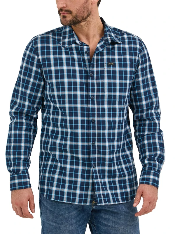 Lee Men's All Purpose Classic Fit Long Sleeve Shirt, Rivet Navy Plaid, 42/44