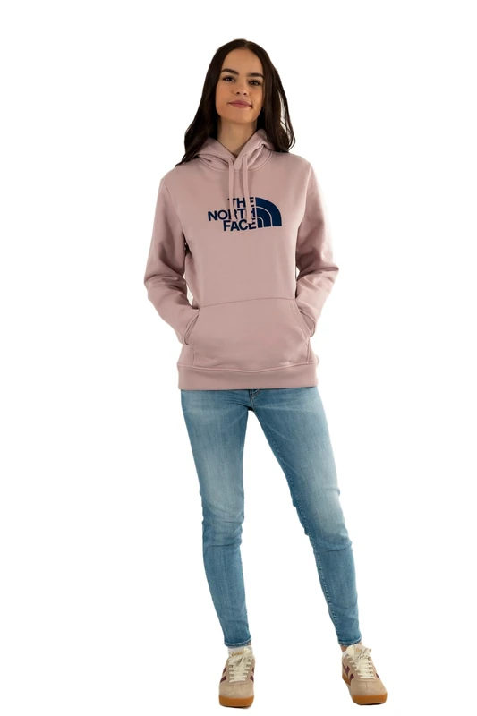 The North Face Women's Drew Peak Pullover Hooded Sweatshirt, Metal Pink/Estate Blue, XS