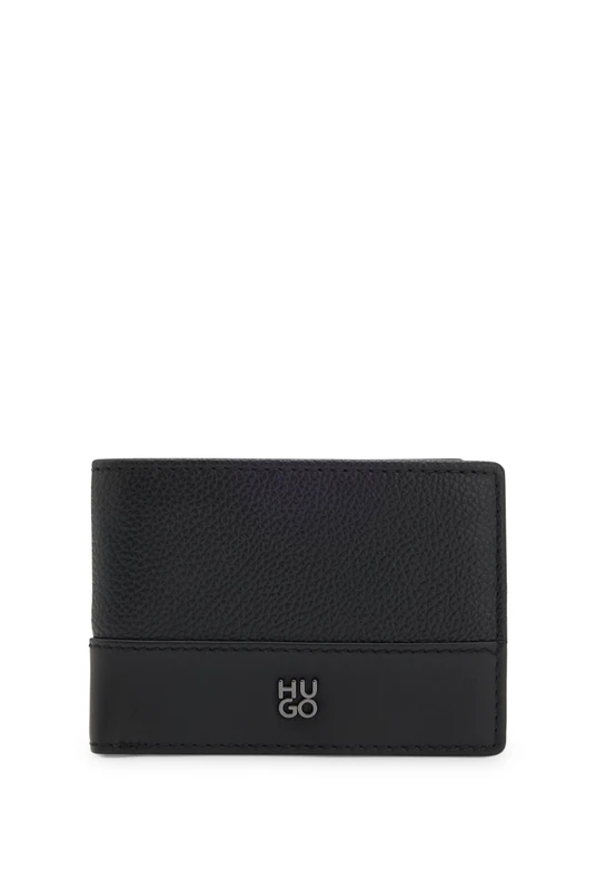 HUGO Mens Quantic 6cc Leather Wallet with Stacked-Logo Trim