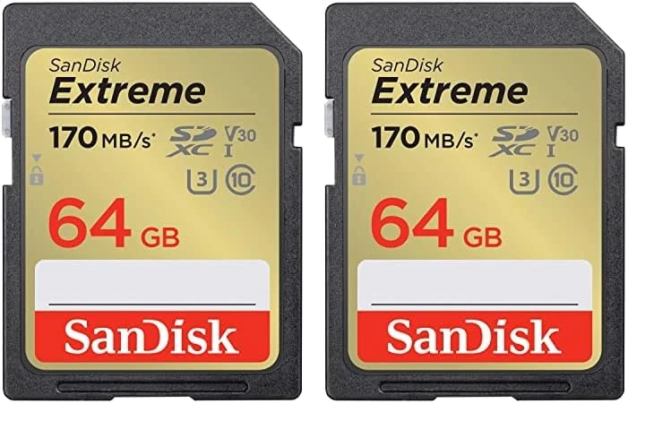 SanDisk 64GB Extreme SDXC card + RescuePro Deluxe up to 170 MB/s UHS-I Class 10 U3 V30 (Pack of 2)