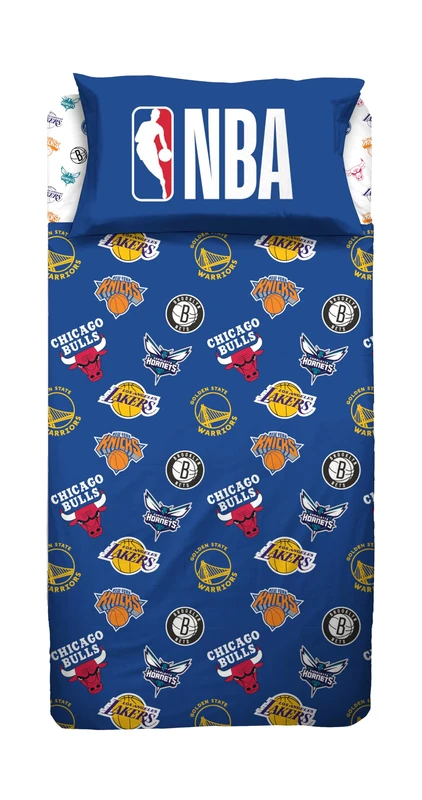 hermet NBA Single Bed Sheet Set, Single Bed Set, Top Sheet, Fitted Sheet, Pillowcase, 100% Cotton, Bulls, Lakers, Warriors, Nets, Official Product