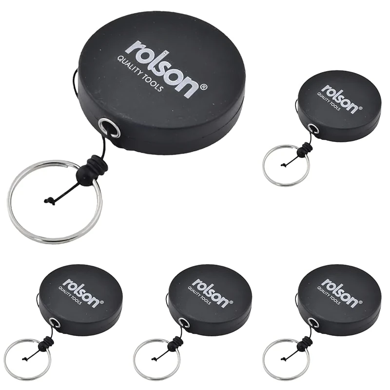 Rolson 60109 Recoil Key Ring, Black (Pack of 5)