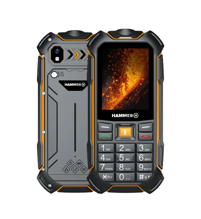 HAMMER Boost 2 LTE rugged 4G mobile phone, SIM free, IP68 durable keypad phone with 2.4" screen, Dual SIM, 3500 mAh long-life battery, black-orange