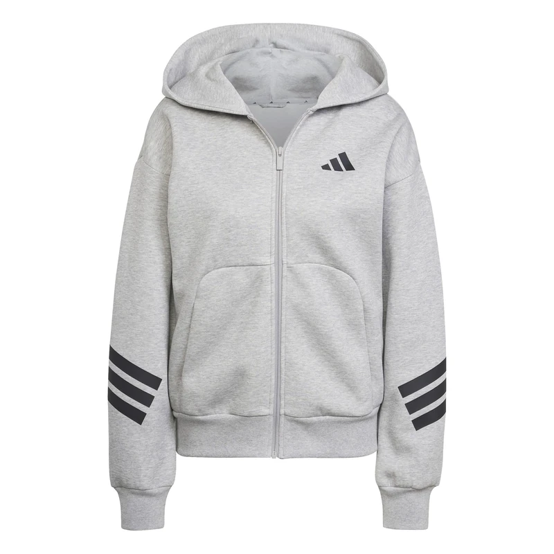 adidas Women's FUTURE ICONS THREE STRIPES FULL ZIP HOODIE, medium grey heather, L