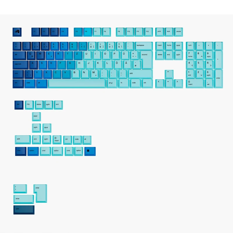 Glorious Gaming - GPBT Gradient Keycaps (Ocean), PBT polymer, no-fade dye-sublimated, suitable for 100%,75%,65%,60% custom mechanical, fits ANSI, ISO German QWERTZ format