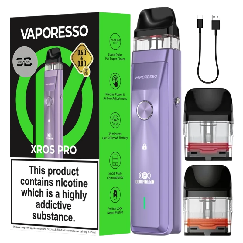 Vaporesso Xros Pro Pod Vape Kit [Purple] - Available in 9 Colours - 1200mAh Battery, 2A Fast Charging (35 Min), 30W Output, First Super Pulse Pod - Works with all XROS Pods - No Nicotine