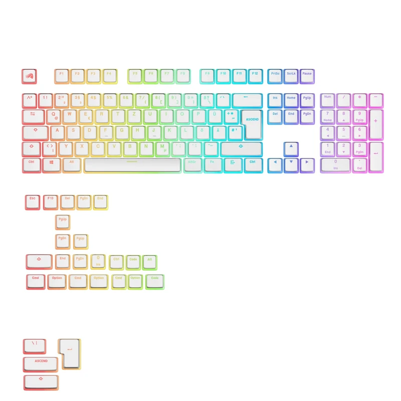 GLORIOUS Gaming - GPBT Aura RGB Keycaps: Pudding Style Keycaps, Double-Shot PBT, Translucent, for Mechanical 100%, 75%, 65% and 60% Special Keyboards, White, German QWERTZ Assignment