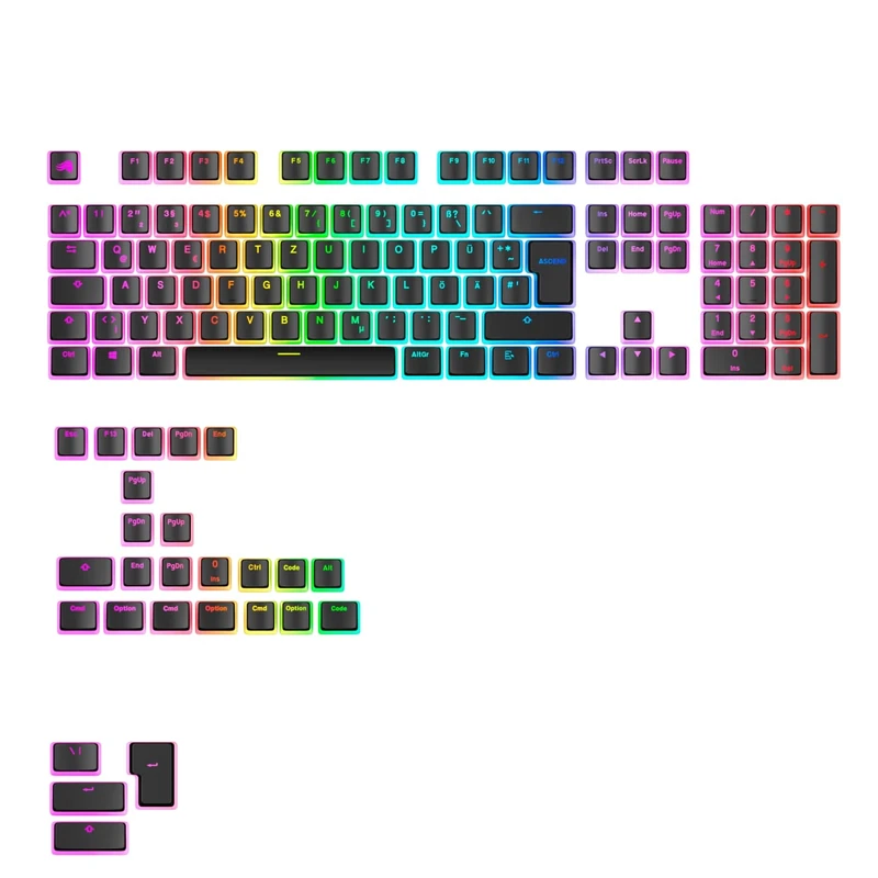 Glorious Gaming - GPBT Aura RGB Keycaps: Pudding Style Keycaps, Double-Shot PBT, Translucent, for Mechanical 100%, 75%, 65% and 60% Special Keyboards, Black, German QWERTZ Assignment
