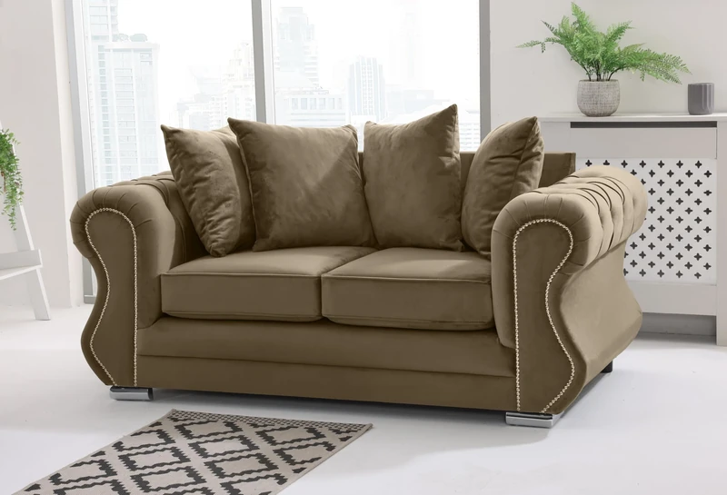 Sofahub Falcon Mink Plush Velvet 2 Seater Sofa Set with Foam Cushions - Transform Your Living Room with Stylish Sofas & Couches - Warranty Included - Scatterback (Mink, 2 Seater)