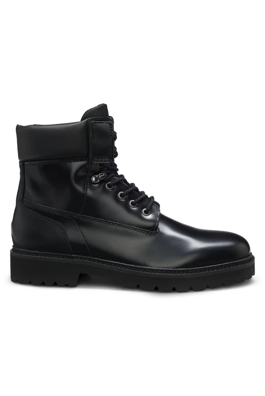 HUGO Mens Draven halb Leather boots with cushioned collar and lug sole Size 7