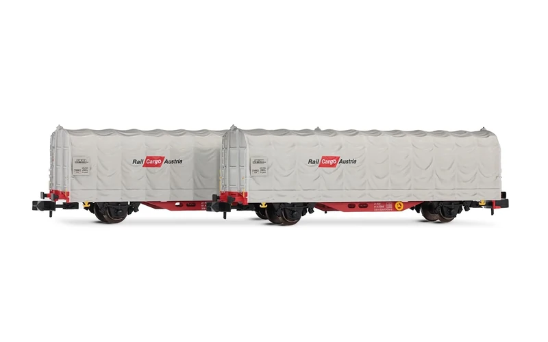 Arnold HN6697 OBB, 2-unit pack 2-axle tarpaulin Kils wagons, Rail Cargo Austria grey-red livery, epV-VI Freight Wagons