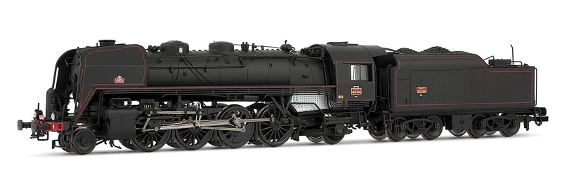 Arnold HN2546 SNCF, 141R 568 with mixed spoke and boxpok wheels and rivetted coal tender, black, red, epIII Steam Locomotive