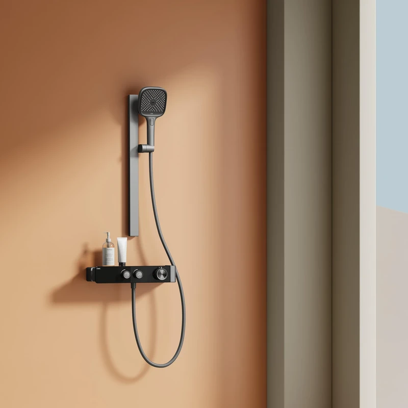 EMKE Thermostatic Shower Column, Water Flow Adjustment, Hand Shower, 3 Functions, Adjustable Design for All Spaces, 355 x 150 x 1150 mm, Matt Anthracite