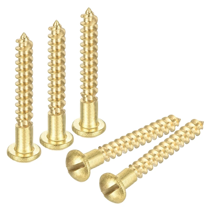 sourcing map Wood Screws M3.5 x 25mm Slotted Round Head Brass Self-Tapping Screw 30 Pcs