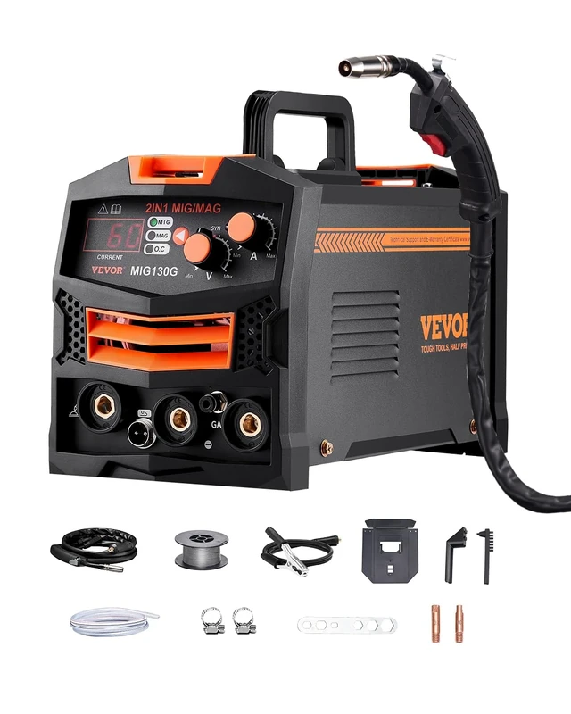 VEVOR MIG Soldering Machine, 130A Portable Multi-Process Gas MIG Welder 2 in 1 Powerful Welder with IGBT Inverter Technology, Digital Display Screen