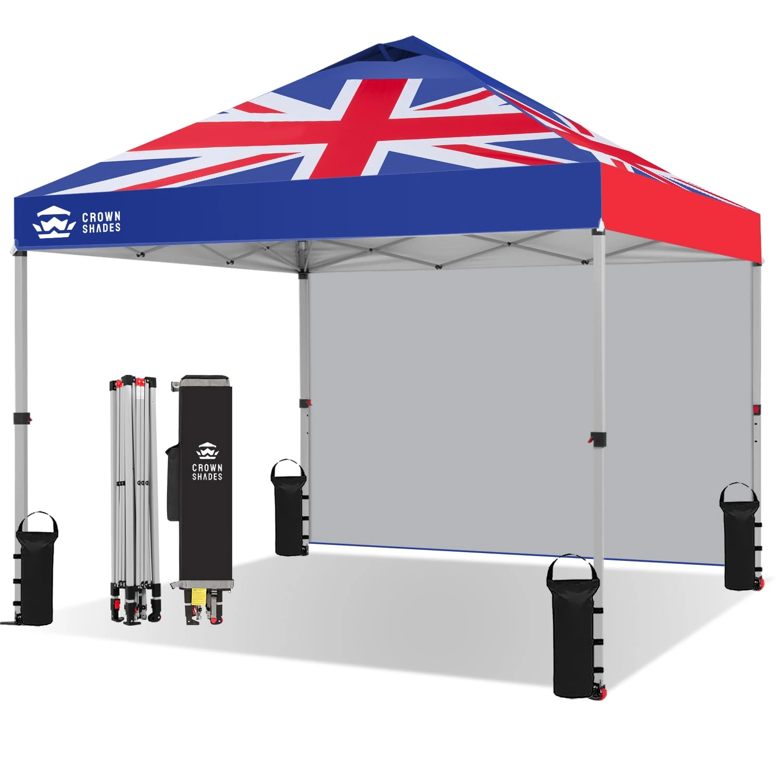 Pop Up Gazebo with 1 Sidewall 3m x 3m, Waterproof Pop Up Tent, Center Lock One Push Instant Event Shelter Canopy, Folding Party Tent with Carry Bag, Bonus 8 Stakes and 4 Ropes, Union Jack