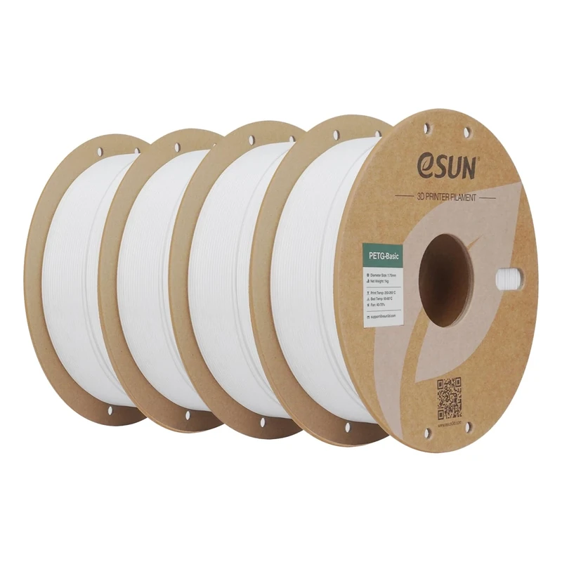 eSUN PETG Filament 1.75mm, High Toughness, 1KG (2.2 LBS) per Spool, 4 Reels Printing Materials for 3D Printers,White