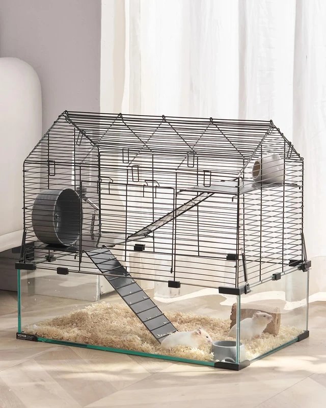 VEVOR 360° Viewing Transparent Hamster Habitats, Small Animal Cage, 22.8 x 15 x 21.3 in, Ventilated Pet Mouse Cages with Water Bottle, Portable Hamster House for Rats, Guinea Pigs