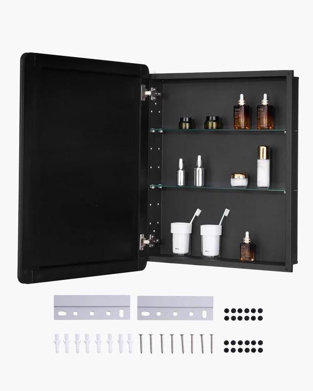 VEVOR Medicine Cabinet, 24 x 30 inch, Medicine Cabinet for Bathroom with Mirror, Aluminum Frame Bathroom Wall Cabinet, 2-layer Adjustable Shelves, Recessed & Wall-mounted Installation
