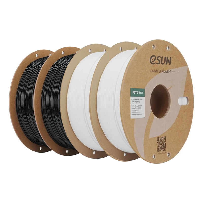 eSUN PETG Filament 1.75mm, High Toughness, 1KG (2.2 LBS) per Spool, 4 Reels Printing Materials for 3D Printers,Black+White