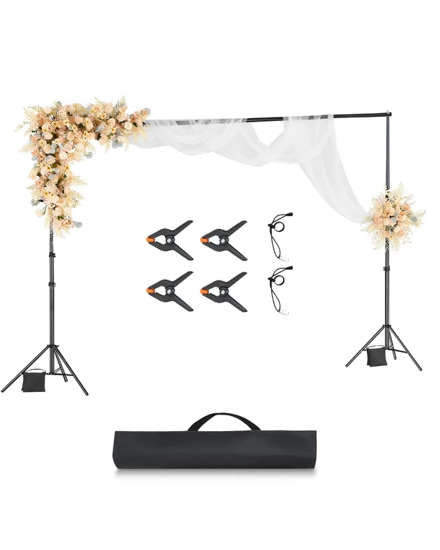 VEVOR Backdrop Stand, 10 x 10 ft Adjustable Photo Backdrop Stand Kit, Portable Background with 4 Crossbars, Heavy Duty Projector Screen , for Wedding, Photo Video Studio & Party