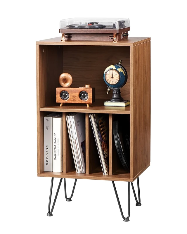 VEVOR Record Player Stand, 3 Tiers Turntable Stand with Record Storage, Vinyl Record Storage Cabinet with Metal Legs for Bedroom, Living Room, Brown