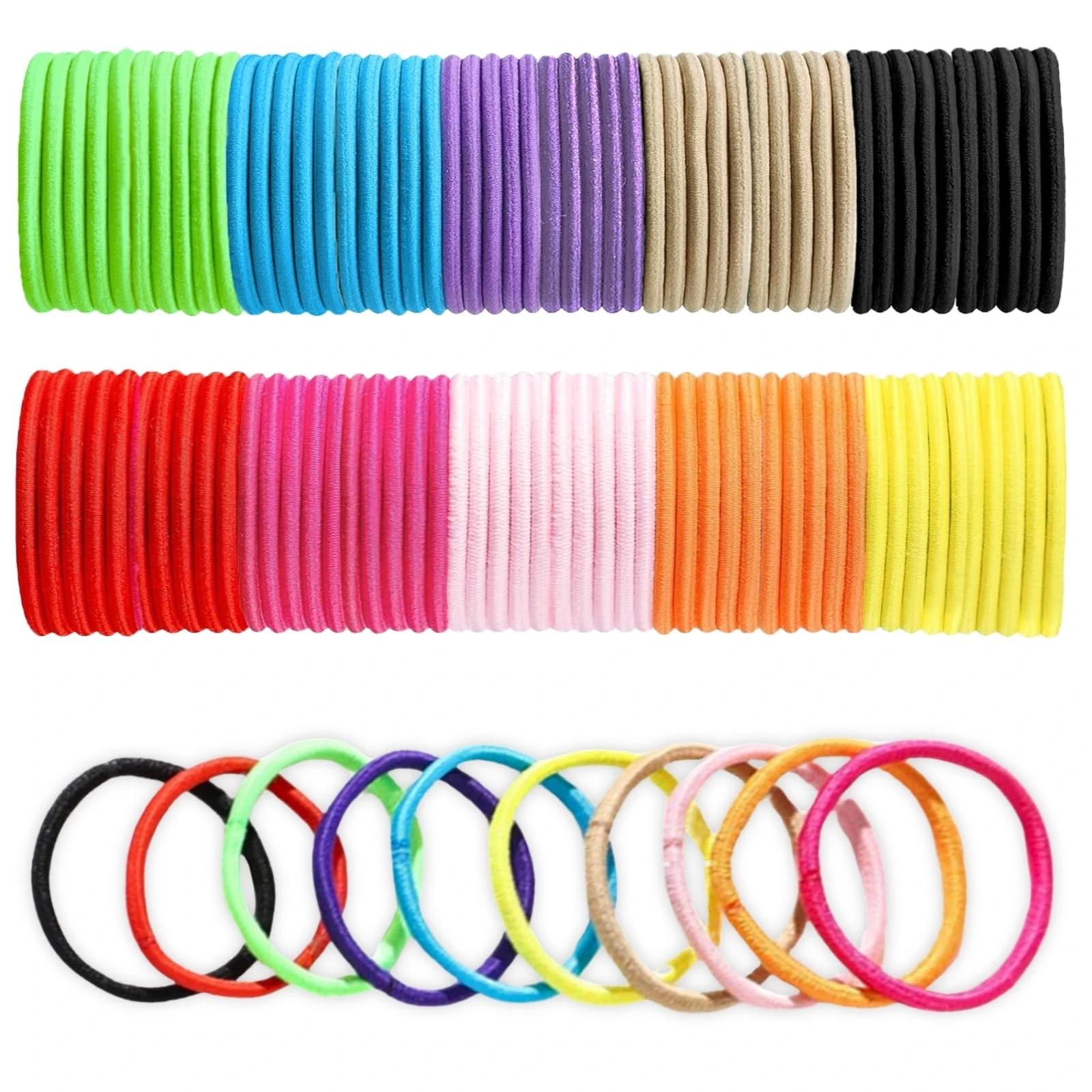 KEYRI 100 PCS Hair Bands 4mm Colorful Hair Bobbles Durable Hair-Ties for Thick Hairs Elastic Hairs Bands Hair-Accessories Thick Hair-Bands for Women and Girls (Colorful)