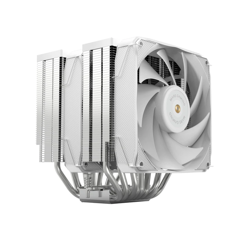 Mars Gaming MCPU-XU9, Dual Tower CPU Cooler, 400W TDP, 2 Hybrid Blade Fans with Hyper-Balanced Copper FDB Bearing, 9 Heatpipes with ULTRA BPH Technology, Universal Multisocket, White