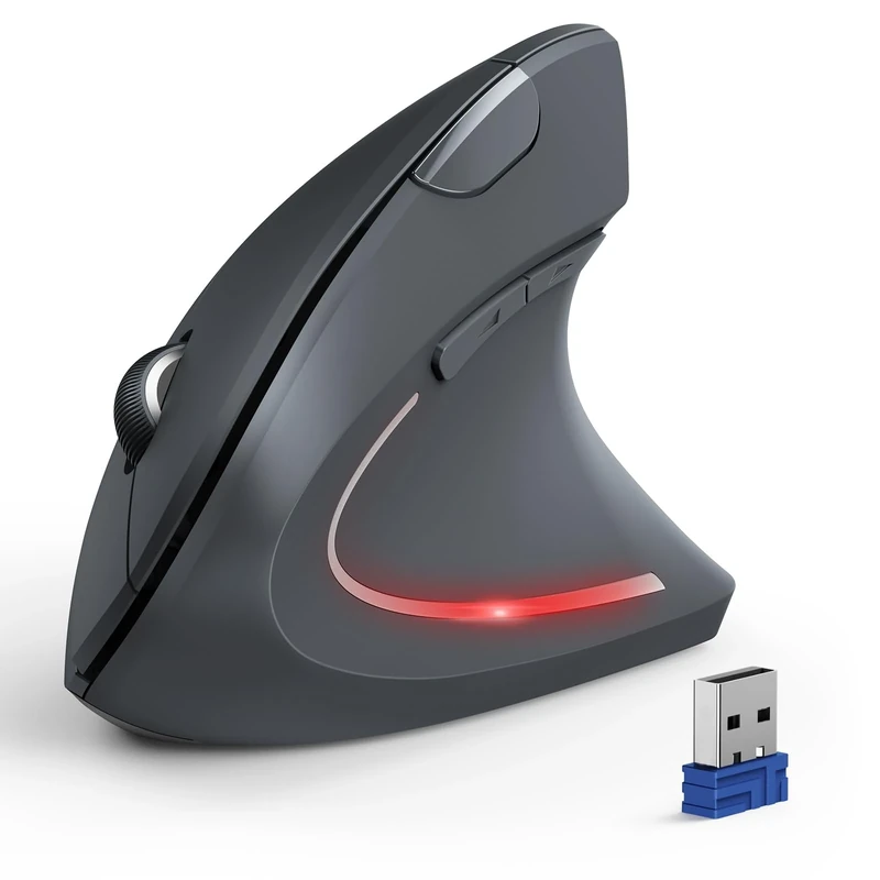 TECKNET Ergonomic Mouse, Wireless Bluetooth Vertical Mouse, 4800 DPI Silent Mouses with 6 Adjustable DPI Levels, 2.4GHz Optical Mouses, 6 Buttons Wireless Mouse for Laptop, Desktop, PC, MacBook（Grey）