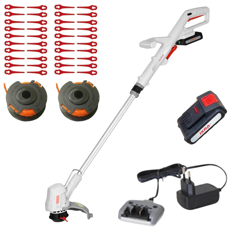 IKRA 2in1 Grass Trimmer without Cable IART 2025 incl. Battery, Charger, 2 Spools & 40x Nylon Blades, 1.9 kg Light