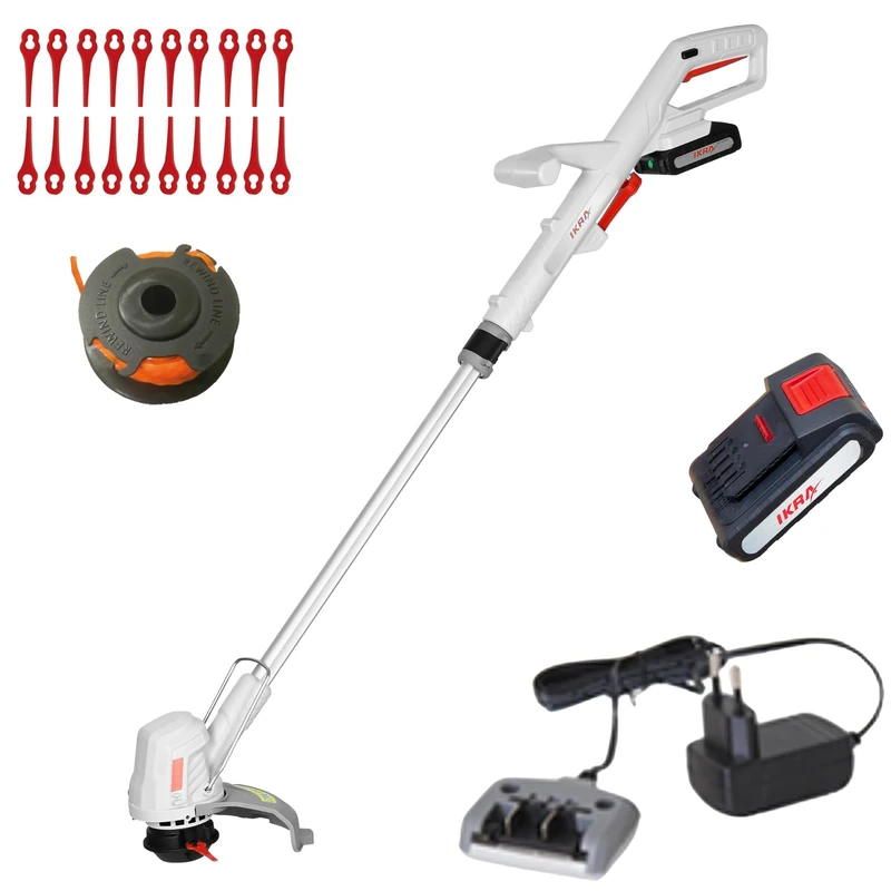 IKRA 2in1 Grass Trimmer without Cable IART 2025 incl. Battery, Charger, Spool & 20x Nylon Blades, 1.9 kg Light