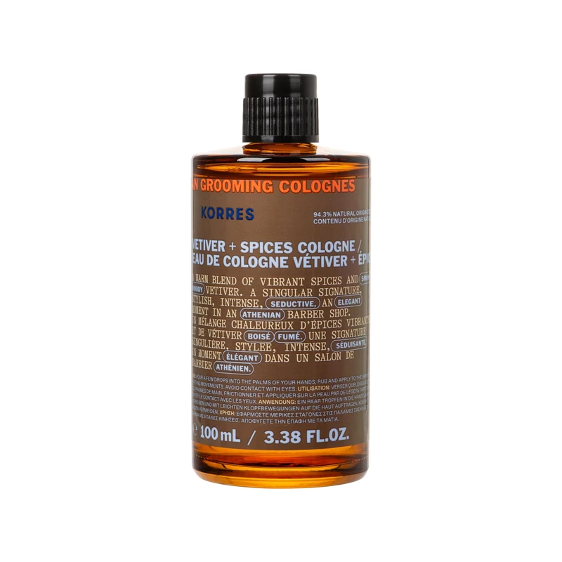 KORRES ATHENIAN GROOMING Eau de Cologne with Vetiver & Spicy Notes, Warm & Woody Fragrance for Men, Silicone & Paraben-Free, Vegan, 100 ml
