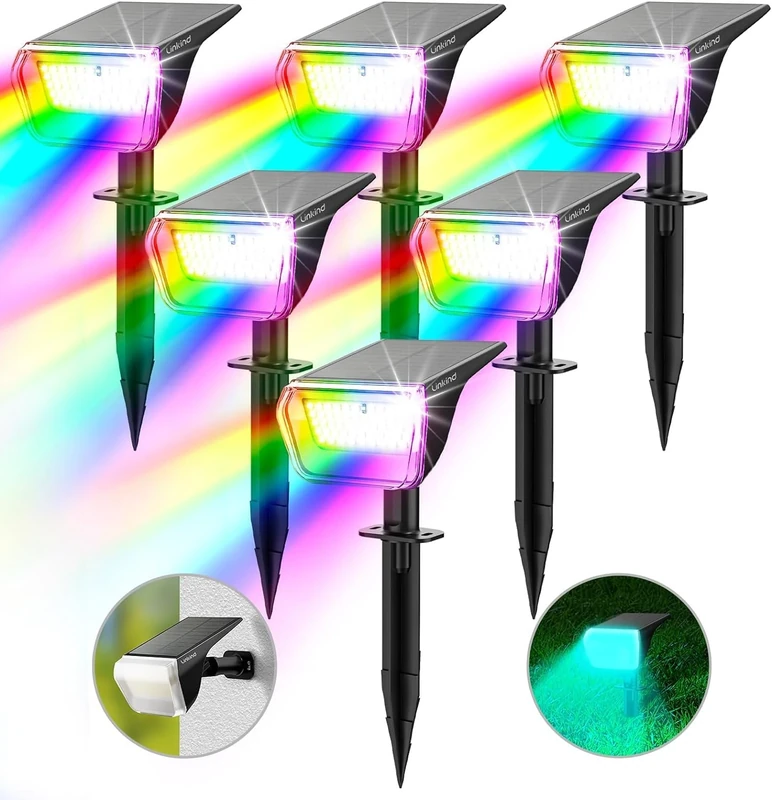 Linkind Colourful Solar Lights for Outdoor Garden, RGB & White Solar Spotlight with Colour Changing Mode, IP67 Waterproof Solar Powered Uplighters for Halloween Chrismas Outdoor Decor, 3 Pack