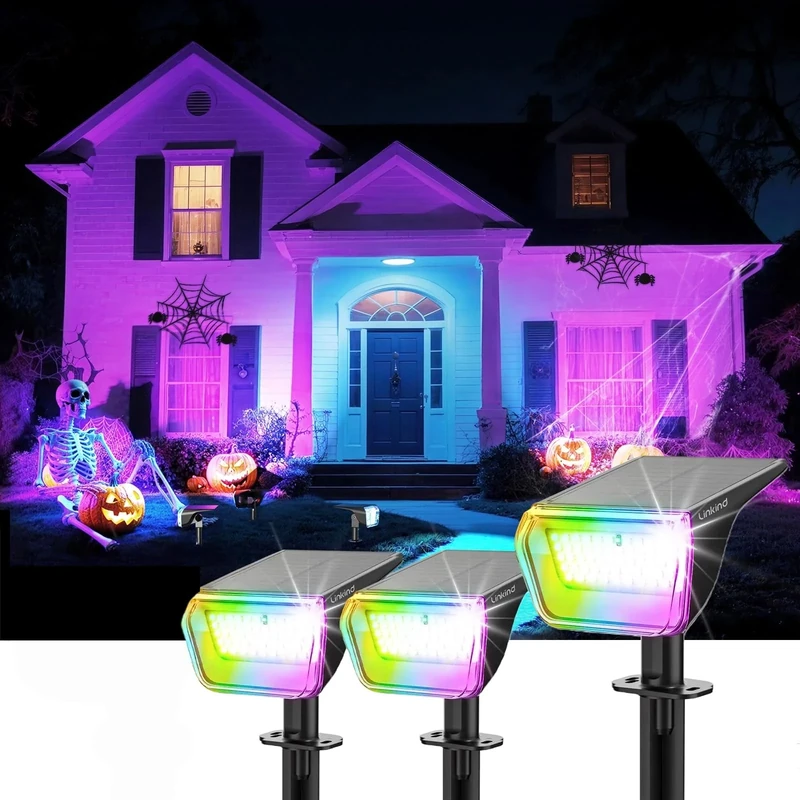 Linkind Solar Lights Outdoor Garden, Dusk-to-Dawn RGB Solar Outdoor Garden Lights with Winter Mode, IP67 Waterproof Wall Lights for Yard Driveway Porch Walkway, 3-Pack