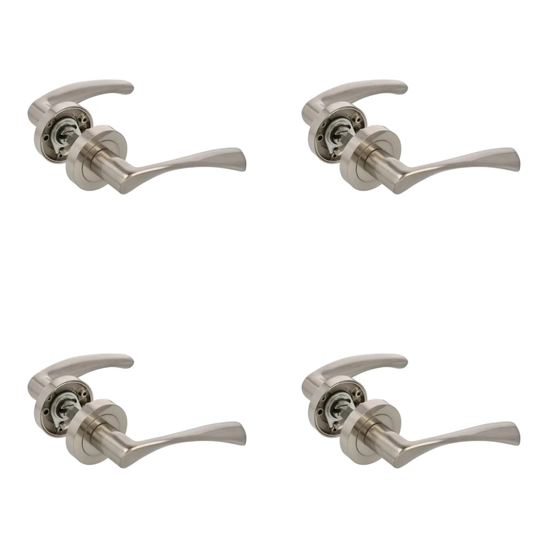 Amig - Set of 4 Zamak Rosette Door Handles | ISHI RX Model | Diameter 52 mm | 8 mm Square | Elegant and Simple Design | Brushed Nickel Aluminium