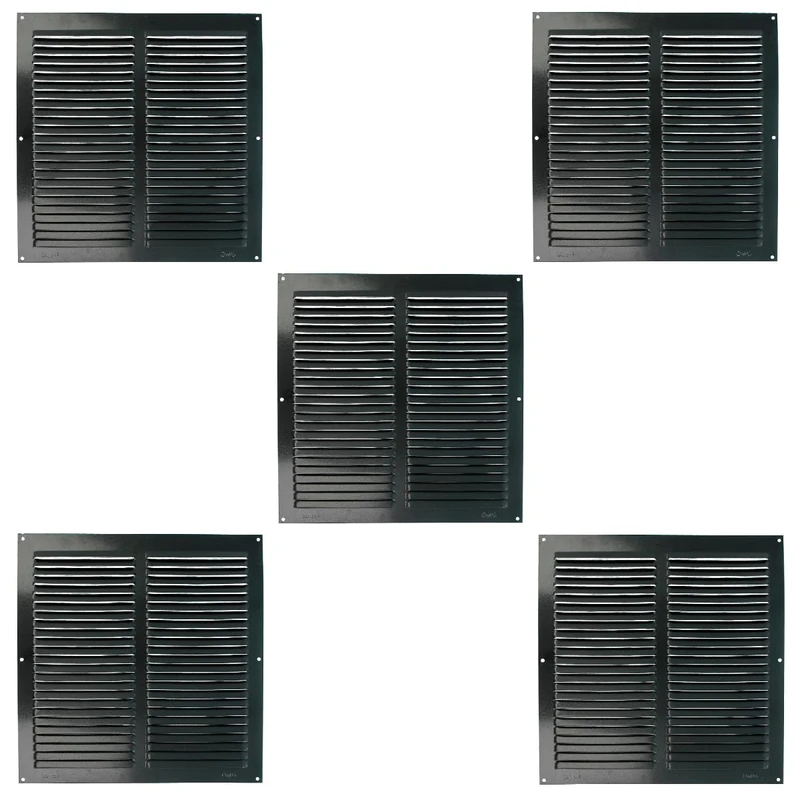 Amig - Set of 5 Square Aluminium Grille with Mosquito Net | Air Ventilation Grilles for Air Outlet | Ideal for Kitchen and Bathroom Ceiling | Dimensions 300 x 300 mm | Black