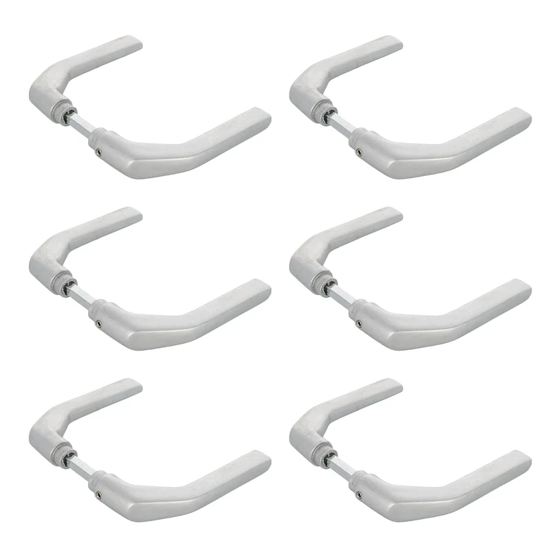 Amig - Set of 6 Pairs of Door Handles Without Rose in Aluminium, Matte Silver Finish - 130 x 61 mm - Mod. 2113-8 mm Square Spindle - for Doors from 35 to 65 mm