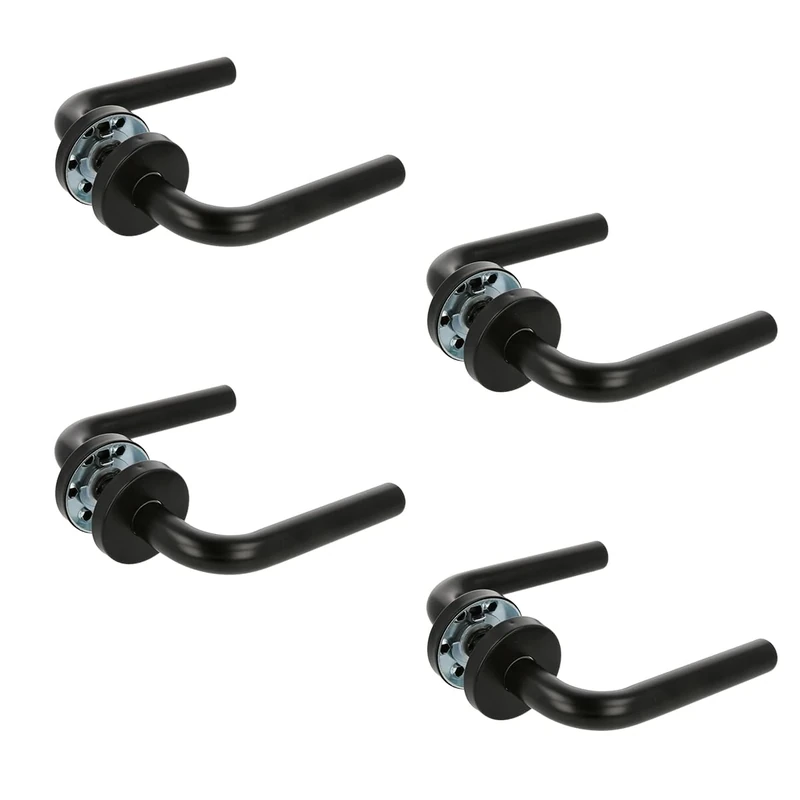 Amig - Set of 4 Handles with Internal Rosette for Doors | Model 4RX | 135 x Ø19 mm | 8 mm Square | Elegant and Simple Design | Black Stainless Steel