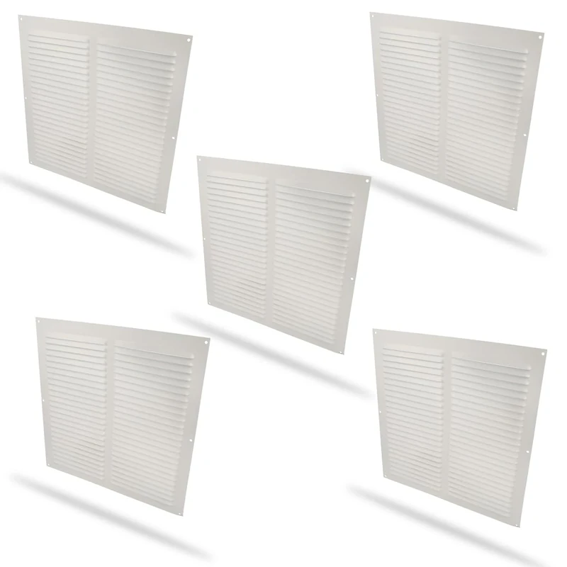 Amig - Set of 5 Square Aluminium Grille with Mosquito Net | Ventilation Grids for Air Outlet | Ideal for Kitchen and Bathroom Ceiling | Measures 300 x 300 mm | White
