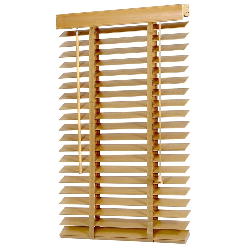 Sekey Wooden Venetian Blind 50 mm Real Wood Adjustable Blinds 140 x 180 cm Natural Wood Colour