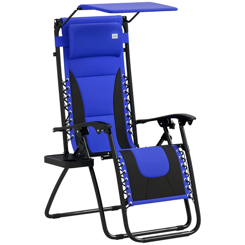 Outsunny Zero Gravity Lounger Chair, Folding Reclining Patio Chair with Shade Cover, Padded Seat, Cup Holder, Soft Cushion and Headrest for Poolside, Camping, Blue