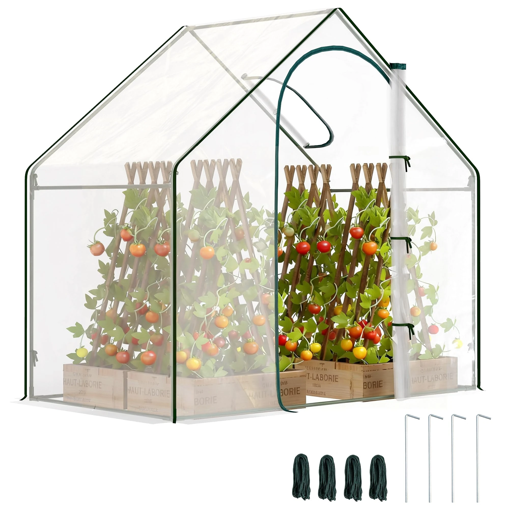 Outsunny Walk In Tomato Greenhouse Garden Outdoor Mini Greenhouse Flower Planter Steel Frame with Zipped Door & Window, PVC Cover, 180 x 100 x 168CM, Clear