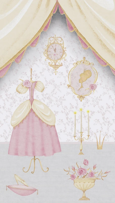 A.S. Création Children's Room Wallpaper Lilly & Luis Sturdy Photo Wallpaper with Princess Design, 1,59 m x 2,80 m, Cream, Grey, Pink, Made in Germany, 770661.