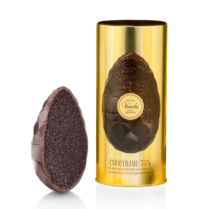 Venchi - Chocoviar Chocolate Egg 75%, Extra Dark Flavor 75%, with Extra Dark Crumbs, No Surprise, Gluten Free, Vegan, 350 gr, Easter Collection, Gift Idea