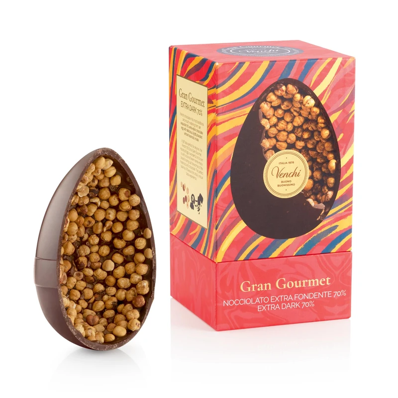 Venchi - Chocolate Egg, 70% Extra Dark Chocolate Flavour, with Whole "Piedmont Hazelnut", No Surprise, Gluten Free, Vegan, 540 gr, Easter Collection, Gift Idea