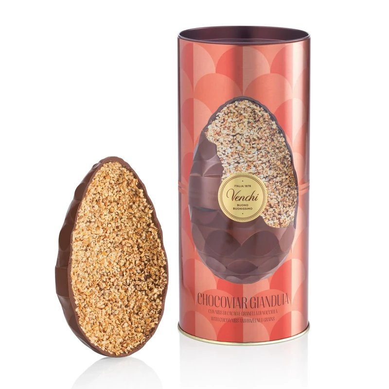 Venchi - Chocoviar Gianduja Chocolate Egg, Gianduja Flavour, with "Piedmont Hazelnut" Crumbs, No Surprise, Gluten Free, Vegan, 390 gr, Easter Collection, Gift Idea