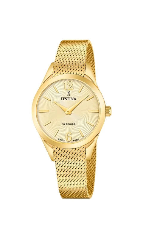 Festina Swiss Made Ladies Gold PVD-Plated Watch with Mesh Bracelet F20077/3
