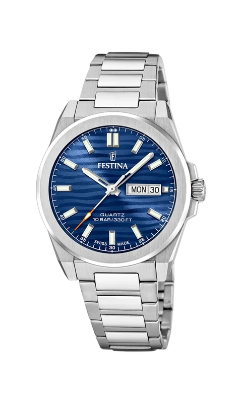 Festina Swiss Made Dune Day/Date Quartz (39.8mm) Blue Wave Dial/Stainless Steel Bracelet F20073/3 - Image 1